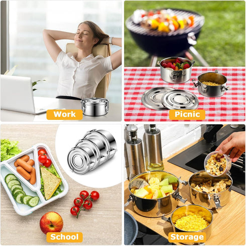 Zopeal 6 Pcs Stainless Steel Food Storage Containers with Lid, Bento Lunch Boxes for Camping, 3 Sizes (12oz, 22oz, 34oz)