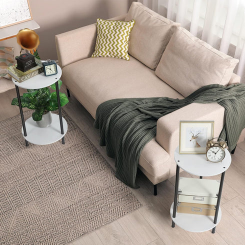 Set 2, SEHERTIWY Round Side Table for Living Room, White End Tables Living Room of Accent Table for Small Spaces, Round