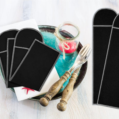 Weewooday 12 Pieces Silver Storage Bags, Flatware Storage Box, Black Velvet Cloth Organizers for Kitchen Cutlery
