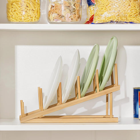 1 Counter, HBlife Bamboo Wooden Dish Drying Rack, PCS Plate/Dish/Book/File/Bowl/Cup/Cutting Board/Pot Lid Organizer