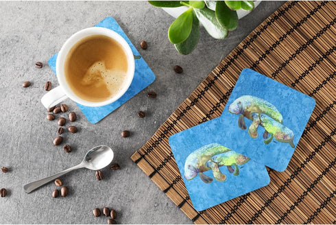 Caroline's Treasures Manatee Foam Coasters, Set of 4, 3.5" H x 3.5" W, Multicolor