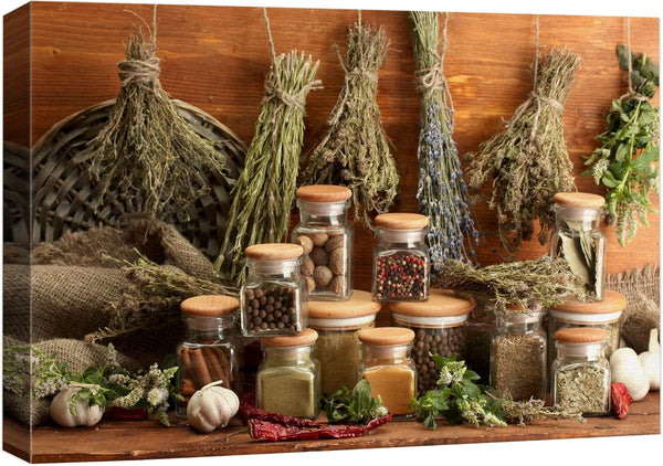 wall26 Canvas Print Wall Art Rustic Italian Style Jarred Spices and Hanging