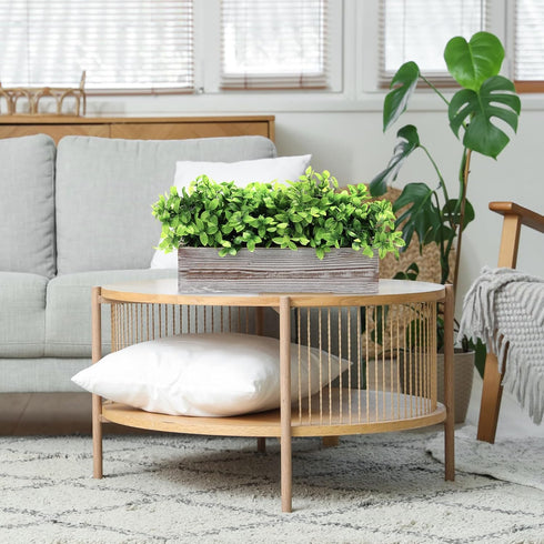 2 Pack (White,16 Lyrow Artificial Eucalyptus Plants in Rectangular Rustic Wooden Planter Box Faux Potted Herb Plant