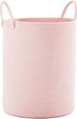 Large Pink Laundry Basket 15x20 Inches, 60L Woven Rope Hamper for Baby