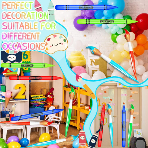 4 Set Pcs Inflatable Giant Paint Brush Balloons with Crayon Balloons for Back to Party Decorations Balloon Photo Prop