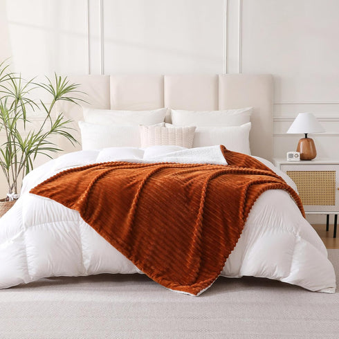 5060 Cozy Burnt Orange Sherpa Fleece Throw Blanket for Couch Sofa Bed,Double Side Soft Fuzzy Plush Thick Flannel