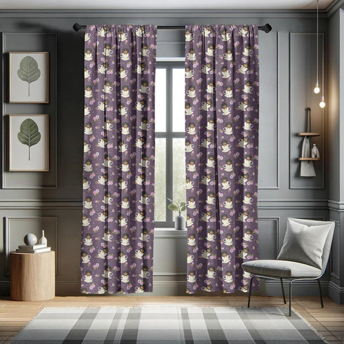 Ambesonne Tea Party Window Curtains, Dachshund Dogs in Cups and Wildflowers Graphic, 2-Panel Set, 28" x 95"