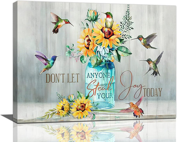 Bulldog Leather Works Abstract Hummingbird Sunflower Wall Art Canvas Inspirational Quotes Poster, 12x16 Inch