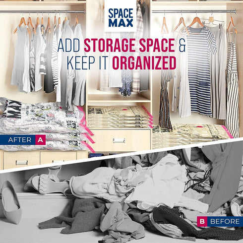 Premium Jumbo 6 Pack Space Saver Vacuum Storage Bags - Reusable, Double Zip Seal & Leak Valve, Includes Hand Pump