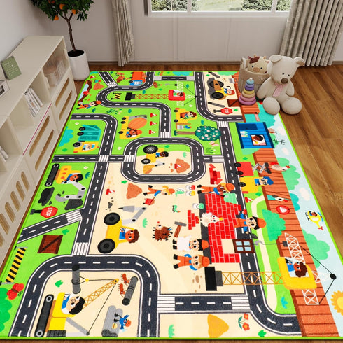 Mfmiudole 59"39.4" Kids Rug Play Mat for Toy Cars, Construction Site Road Traffic for Playroom Kids City Engineering
