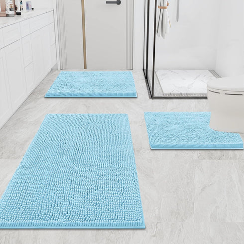 smiry Chenille U-Shaped Toilet Bathroom Rugs, Soft Absorbent Non-Slip Contoured Mats for Bathroom Toilet