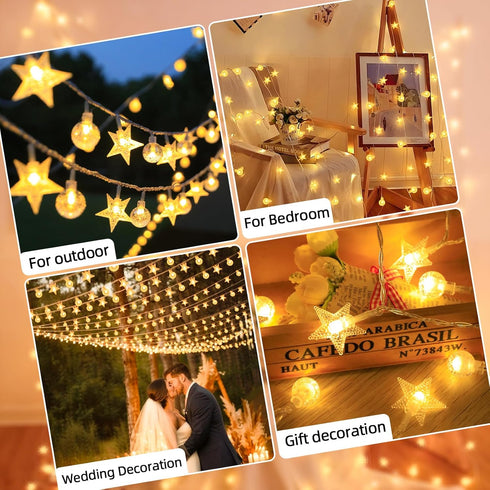 BYIZO 72 160 Crystal Globe & Star String Lights Plug in - FT LED Star Fairy String Lights with Remote Control Timer