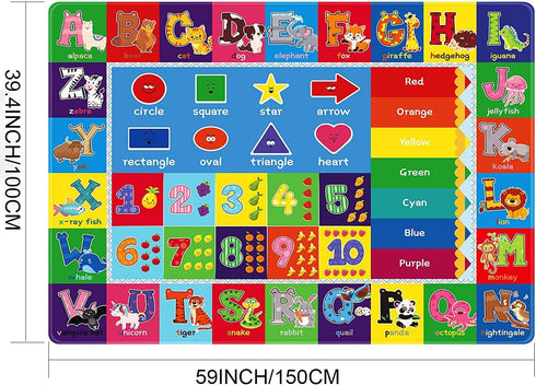 59x 39.4 inch Baby Play Mat Kids Rug for Playroom, Playtime Collection ABC, Numbers, Animals, Rainbow and Shapes