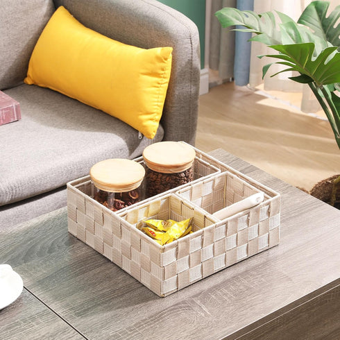 Drawer Organizer Bins, Woven Storage Stackable Box Set of 4 for Organizing Drawers, Shelves, Cabinets