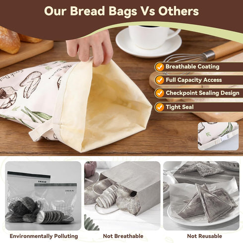 2 Pack Bread,17x13 Beeswax Bread Bags for Homemade In Sourdough Storage Bags,Sealing Zip to Keep Bread Fresh