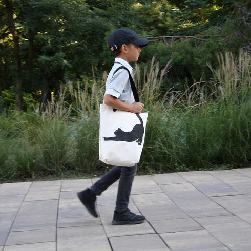 Miller & Max Canvas Tote Bag for Kids, 100% Cotton Cute Cat Print, Durable Design with Inner Pocket