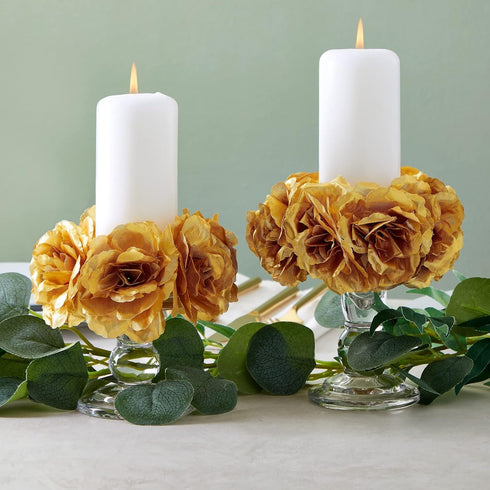 50 Pack Gold Roses Artificial Flowers, 3 Inch Stemless Fake Silk Roses for Wedding Decorations, Faux Bouquets