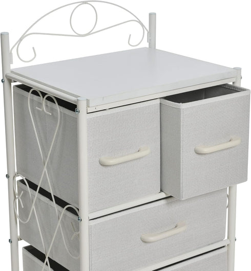 Household Essentials Victoria Dresser Nightstand, Storage Organizer with 4 White Drawers and Metal Frame