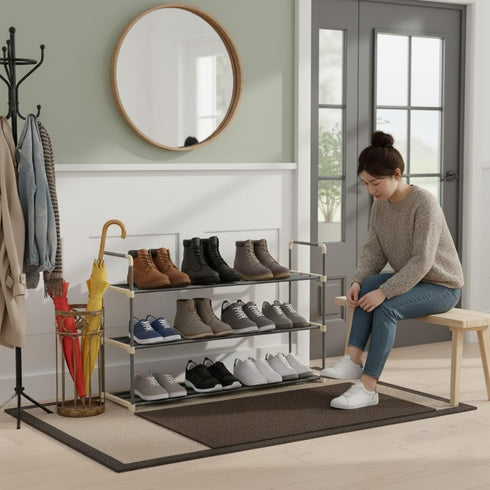 3-Tier 18 Closet Shoe Rack Organizer Storage Bench - Holds Pairs - Organize Your Cabinet or Entryway - Easy to Assemble