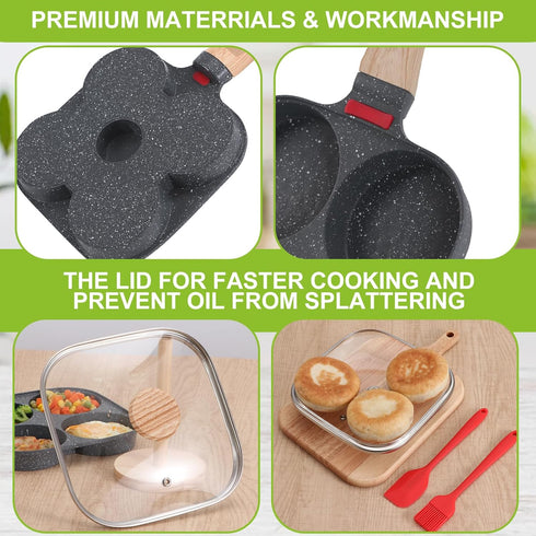 Xtujcya 4-Cup Egg Pan, Premium Egg Pans Nonstick, Omelette Pan with Lid , Healthy Egg Frying Pan for Breakfast, Egg