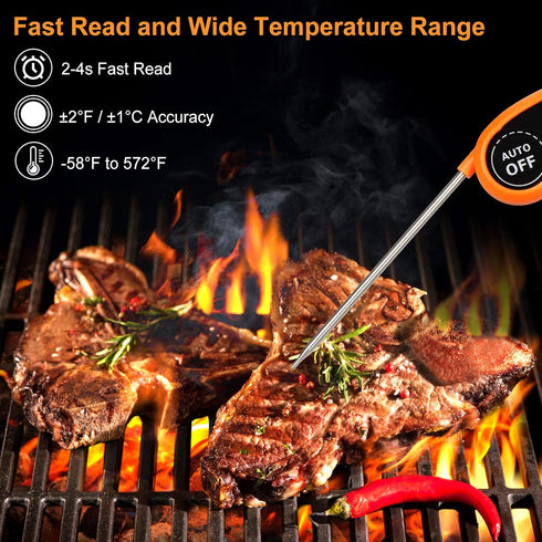 Instant Read Meat Thermometer - CA001 Digital Oven Cooking Food Min Max Thermometer Magnetic Waterproof with Backlight for Adults Kitchen Grill Steak Outdoor BBQ Barbecue Baking