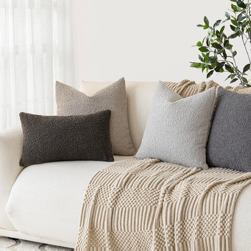 Cozy 12 20 Inch,Dark Foindtower Textured Boucle Throw Pillow Covers Accent Solid Lumbar Pillow Cases Soft Decorative