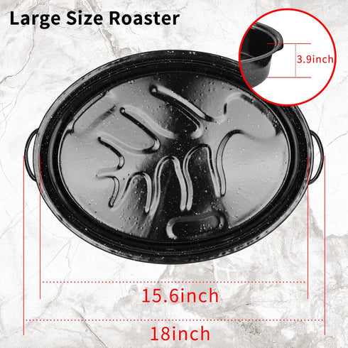 JY COOKMENT 18” Granite Roaster Pan with Domed Lid, Oval Turkey Roaster Pot for Turkey, Chicken, Lamb, Dishwasher Safe