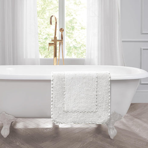 Laura Ashley Ruffle Cotton Bath Rug, 17" x 24", White