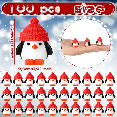 100 Soulchen Pcs Mini Penguin Figurines Small Resin Penguin with Hat Tiny Animal Statue Birthday Decorations