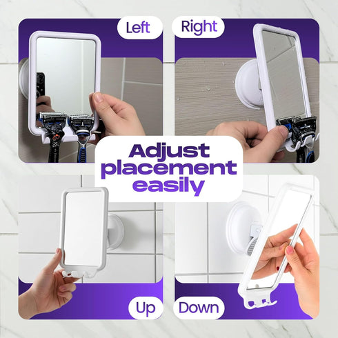 360 2 4.5 6 Safe-er-Grip Changing Lifestyles Suction Cup Fog-Free Shower Mirror, Swivel Shaving Mirror with Razor