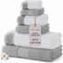 Modern Threads 600 GSM 6-Piece Towel Set with Filgree Jacquard Border, Silver