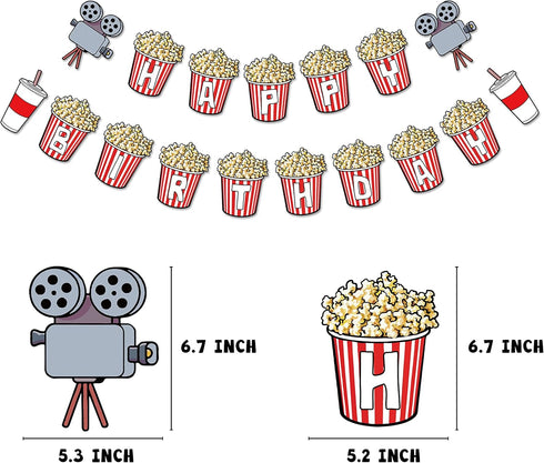 Movie Night Theme Happy Birthday Banner, Popcorn Inspired Birthday Party Sign, Movie Bday Pennant Decor