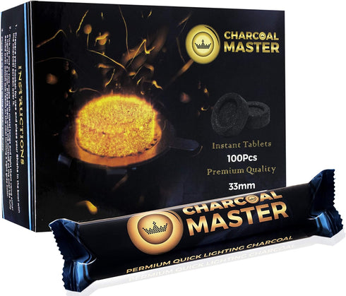 Quick Light Charcoal Tablets for Incense, 33mm Capsules, Set of 100 Charcoal Disks per Box