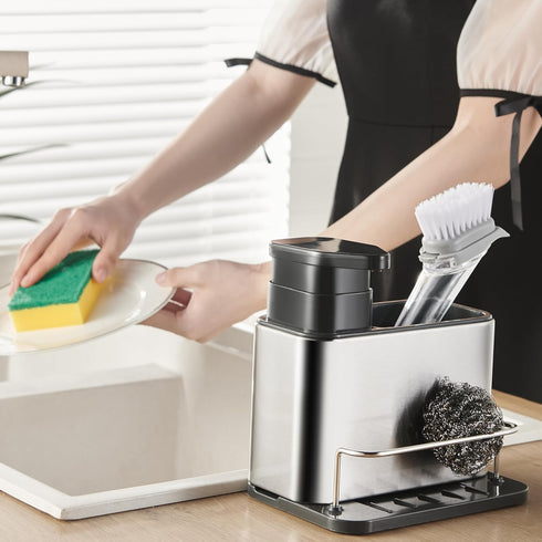 Sink,3-in-1 LIBODOUR Soap Dispenser for Kitchen & Bathroom Sponge Holder for Kitchen, Organizer Dish Soap