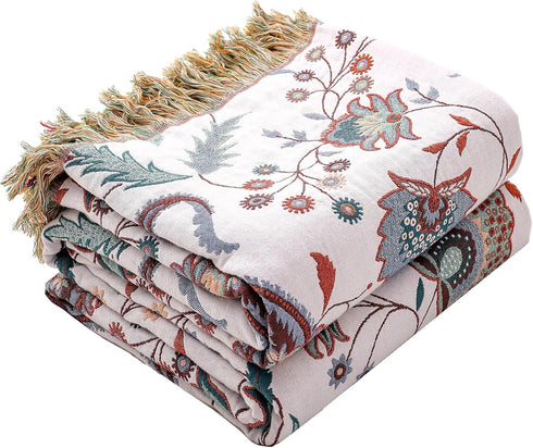 Boho Large Cotton Throw Blanket 80''x90'', Ultra Soft Rustic Quilt with Tassels, Lightweight Knitted Sofa Cover for