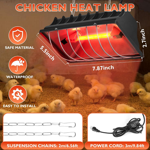 POMINEL Heat Lamp for Chickens Chicks, Chicken Coop Heater with Adjustable Temp Hanging Height for Winter