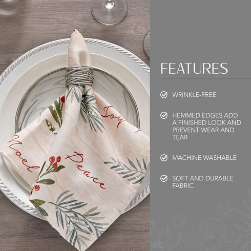 Elrene Home Fashions Set of 4 Holiday Tree Trimmings Fabric Napkins, 17" x 17"