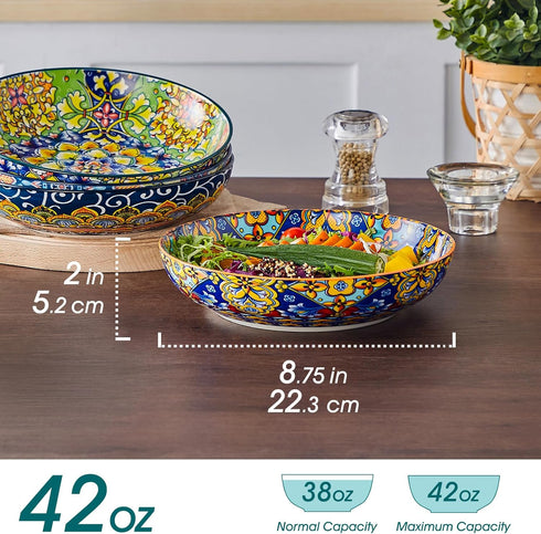 42 oz 4,Large vancasso Pasta Bowls, Ceramic Salad Bowls of Corlorful Serving Bowls for Kitchen, Dishwasher & Microwave