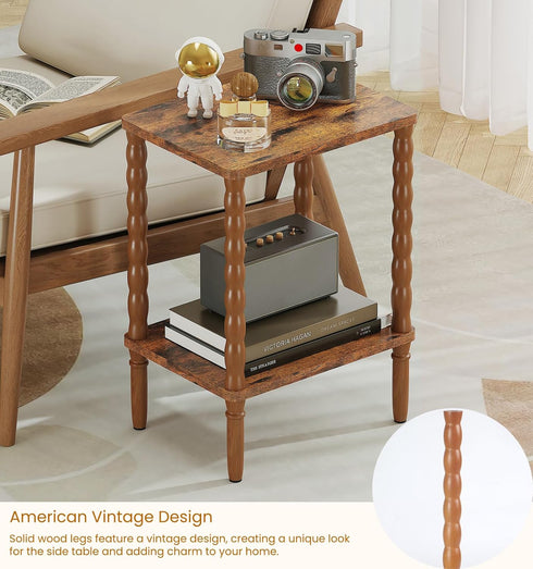 pikpuk Small Narrow Side Table, Vintage End Table - Skinny Bedside Nightstand for Small Spaces, Couch/Recliner Accent