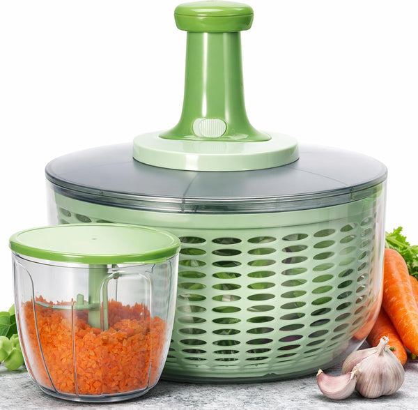 Brieftons Salad Spinner and Chopper: Large 6.3-Quart Lettuce Greens Vegetable Washer Dryer,