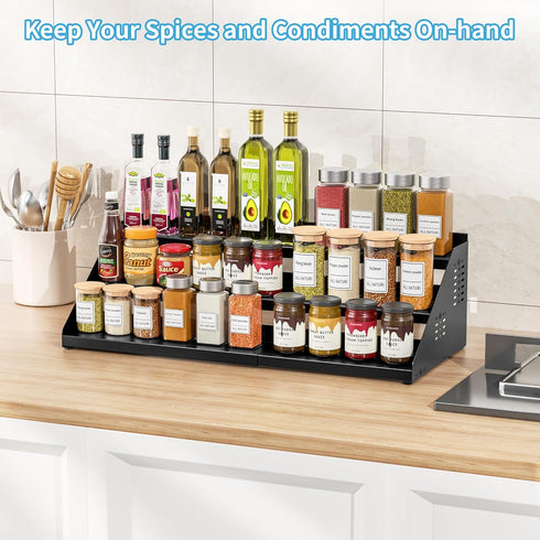3-Tier, Countertop, BOIVSHI Spice Organizer, Spice Rack for Expandable Spice Organization for Cabinet Expandable Width