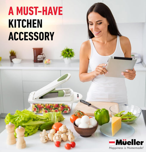 Mueller Pro-Series 10-in-1 Vegetable Chopper, 8 Blade Cutter, Dicer, Egg Slicer with Container, French Fry Cutter, Home