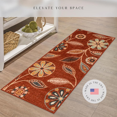 Maples Rugs Reggie Floral Runner Rug, Washable Non Slip Indoor Carpet for Kitchen, Hallway, Laundry Room, 1'8 x 5,