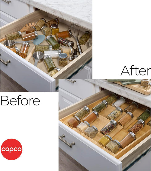 4 12.2 inch 23 Inch, 32 Copco Tier Expandable Bamboo Spice Organizer for Drawers, Adjustable from to In Drawer Rack