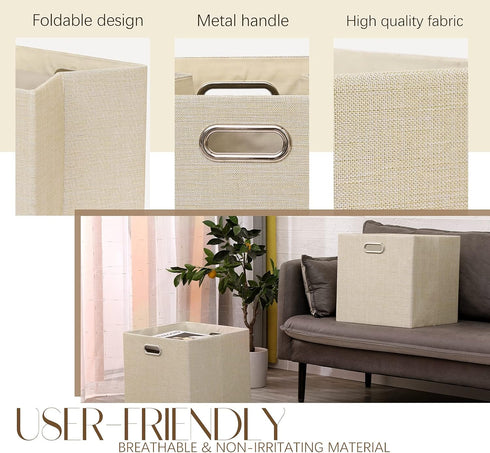 Cube Storage Bins 13×13 Linen - Foldable Box with Handles, Set of 4 for Closet, Shelf, Cabinet Organization