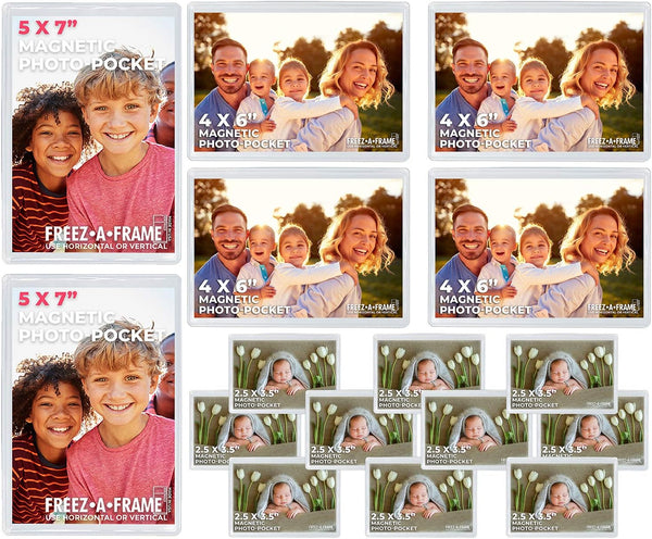 Clear Magnetic Picture Frames for Refrigerator, 16 Pack, Holds Various Photo Sizes