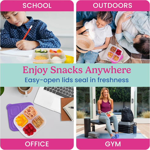 Bentgo Easyboxes 8-Piece Set - 4-Compartment Snack Containers with 4 Trays & 4 Lids, BPA-Free (Brights)