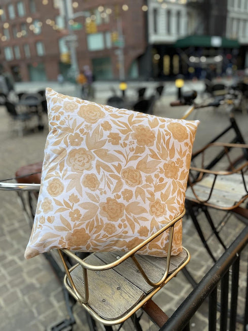 Original Timeless Design Yellow Watercolor Floral Set of 2, 18x18 inch Double-Sided Print Soft Cotton Canvas Throw