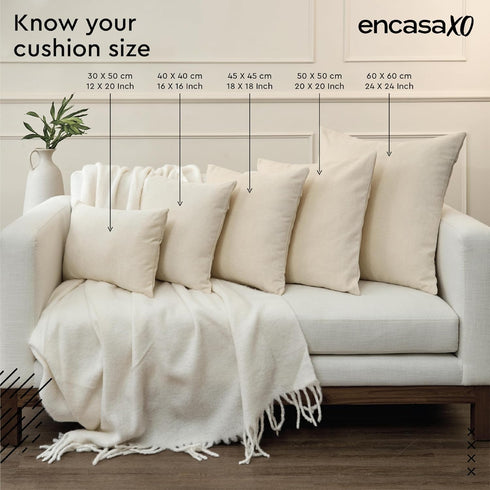 Encasa XO Throw Pillow Covers Set of 2, 18x18 in Natural | Cotton Pillow Covers for Living Room, Bed, Sofa