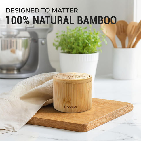 ILConcepts Countertop, 8 Oz Bamboo Salt Cellar Storage Box, Bowl with Magnetic Swivel Lid and Spoon, Wooden Container